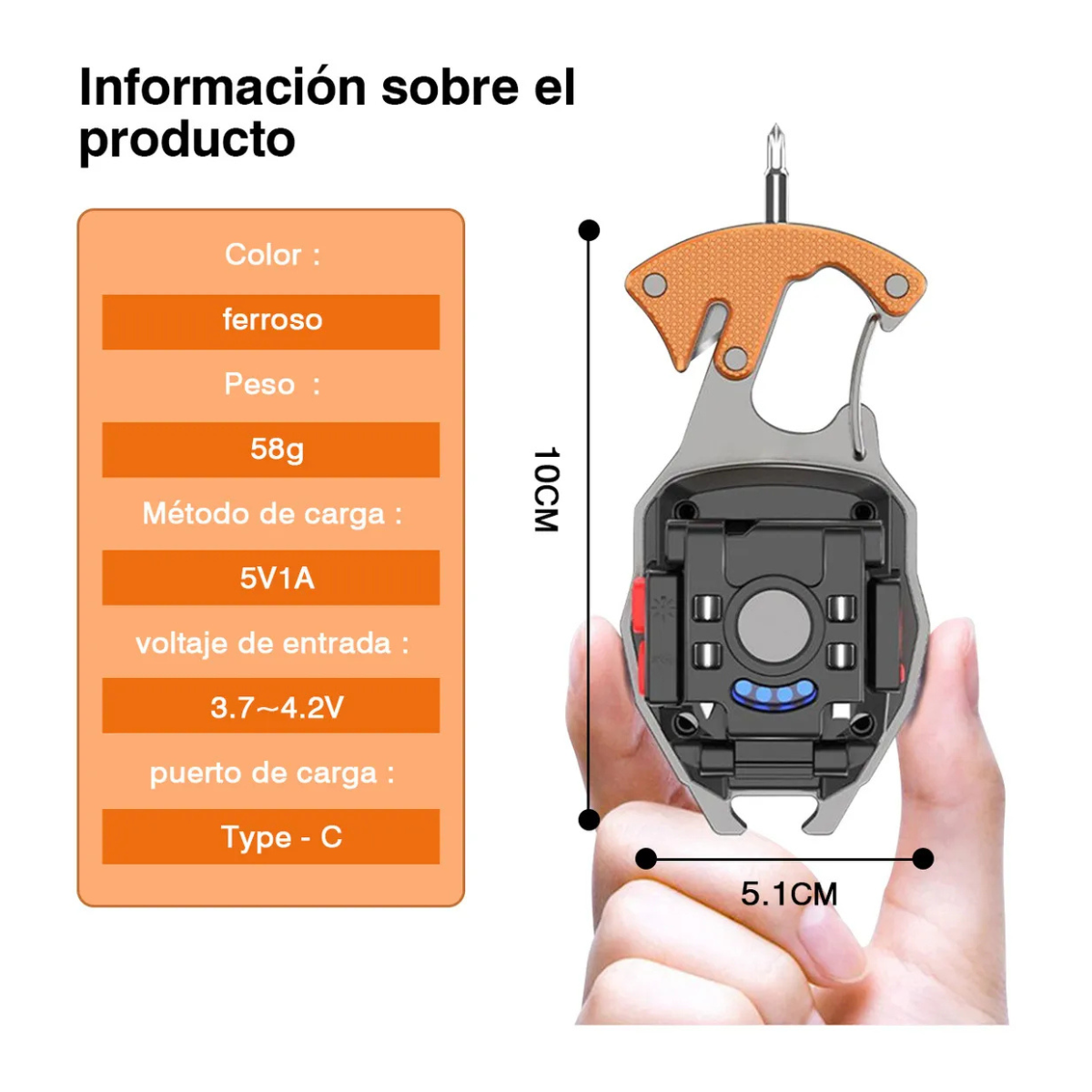 Linterna LED Recargable Multifuncional tipo llavero